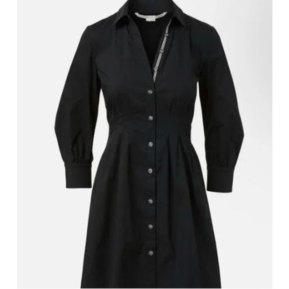Veronica Beard Polina Button-Front Pleated Shirt Dress Black NWT 450 Sz 4